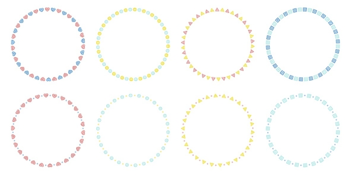 Set of hand-drawn circular frames, simple pattern, summer color scheme