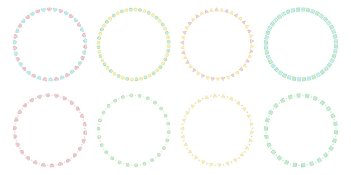 Set of hand-drawn circular frames, simple pattern, spring color scheme