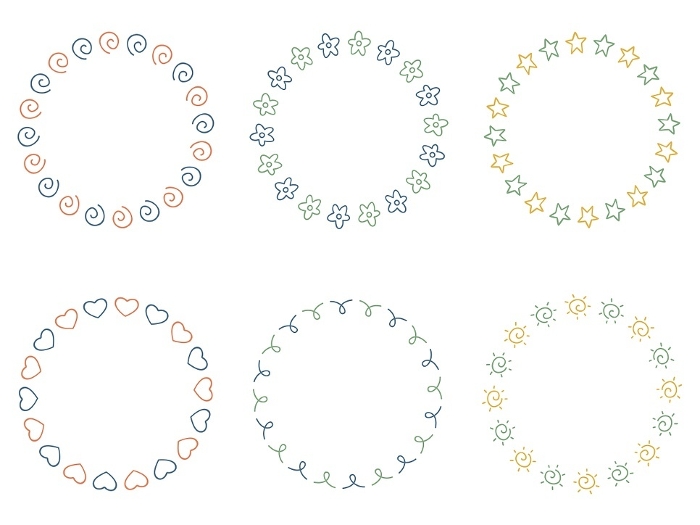 Set of hand-drawn circular frames, simple pattern, fall color scheme
