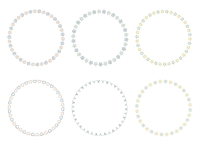 Set of hand-drawn circular frames, simple pattern, fall color scheme