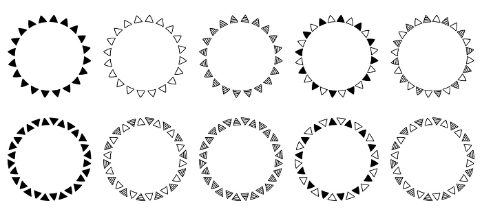 Circular frameset with hand-drawn triangular pattern, triangular decorative frames
