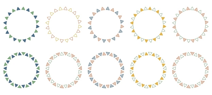 Circular frameset with hand-drawn triangular pattern, triangular decorative frames, fall color scheme