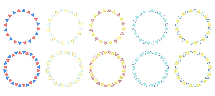 Circular frameset with hand-drawn triangular pattern, triangular decorative frames, summer color scheme