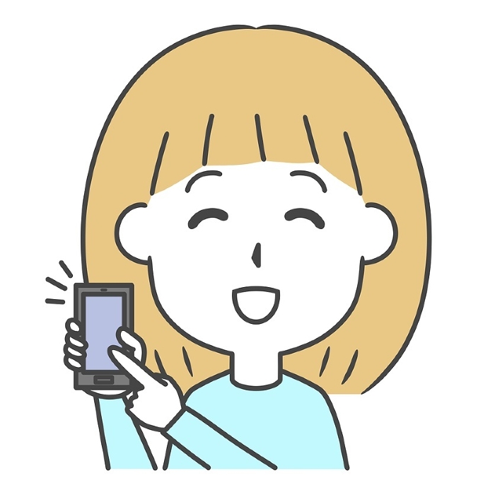 Clip art of woman touching smartphone