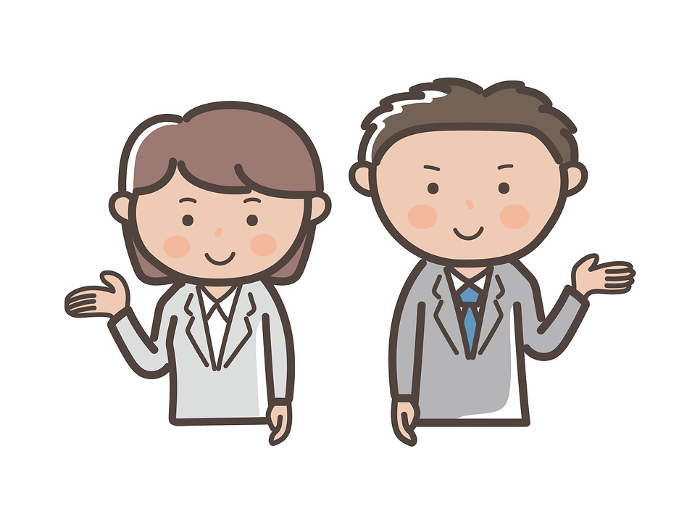 Illustration of upper body of male and female businessmen explaining and guiding