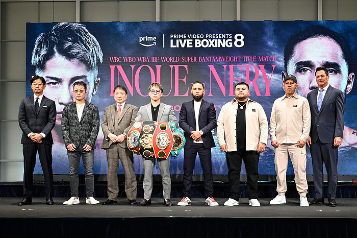 Naoya Inoue vs. Neri fight officially confirmed World champion Japan s Naoya Inoue  4th L  and challenger Mexico s Luis Nery  4th R  pose for a photo session during a press conference to announce their WBC, WBO, WBA  Super , IBF super bantamweight titles bout which will be held at Tokyo Dome on May 6, at Tokyo Dome Hotel in Tokyo, Japan on March 6, 2024. Photo by Hiroaki Yamaguchi AFLO    L to R  Takashi Kodama, Shingo Inoue, Hideyuki Ohashi, Naoya Inoue, Luis Nery, Zamir Lozano, unknown Sean Gibbons
