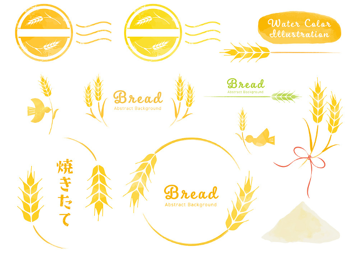 Watercolor touch illustration set of wheat