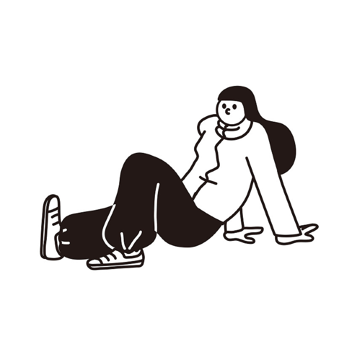 Line drawing vector of a woman sitting on her hands