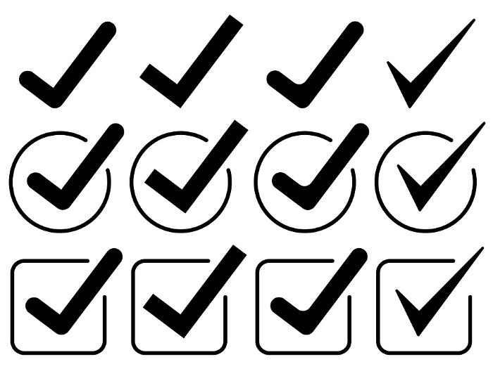Set of 12 check mark and check box icons