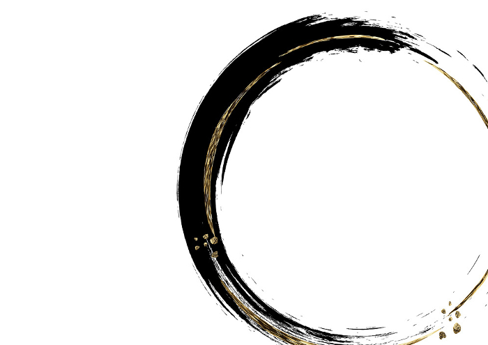 Black and gold circle background with brush strokes
