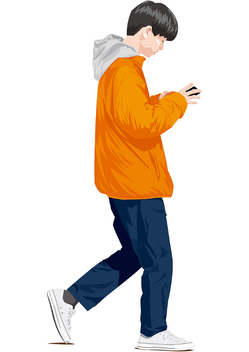 Man operating smartphone while walking Walking smartphone