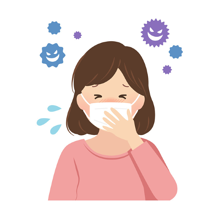 Vector illustration of a woman with a cold