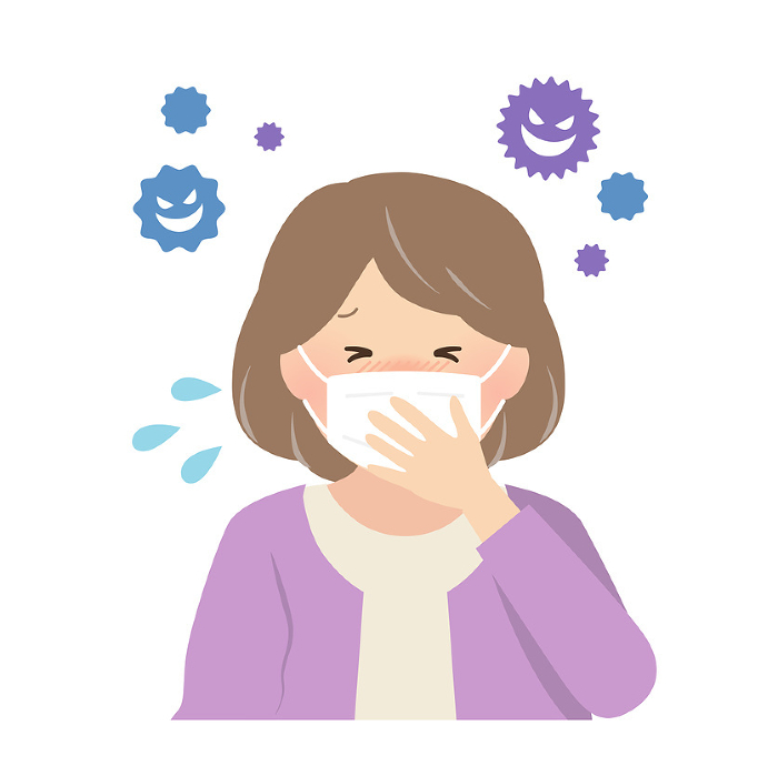 Vector illustration of a senior woman with a cold