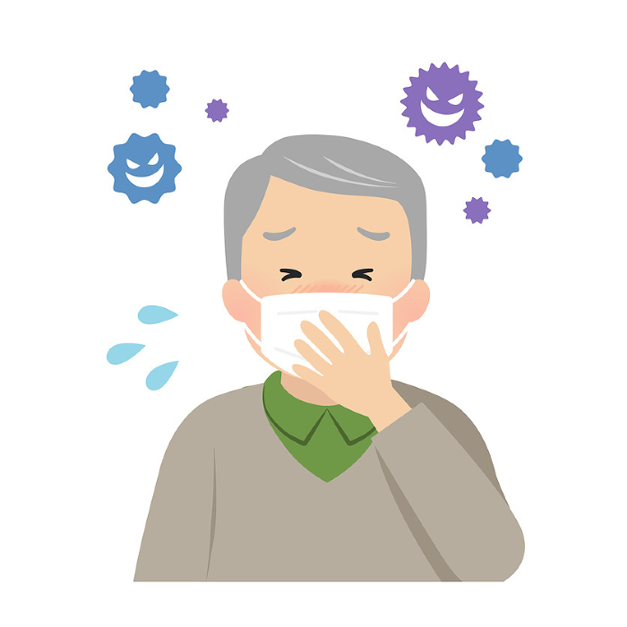 Vector illustration of a senior man with a cold