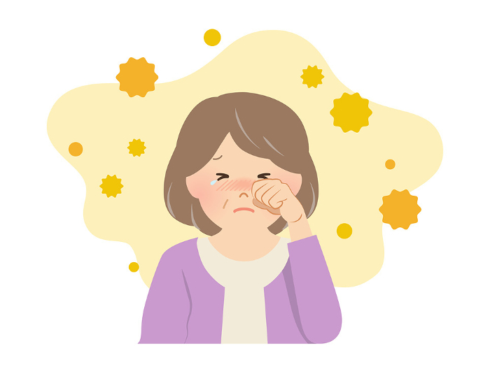 Senior woman with hay fever symptoms_vector illustration