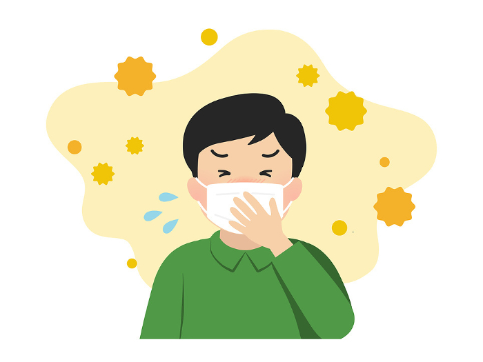 Man with hay fever symptoms (with mask) _vector illustration