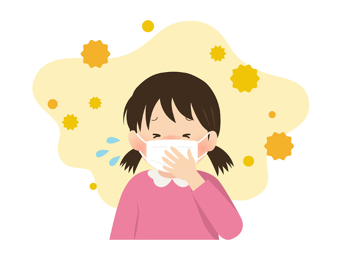 Girl with hay fever symptoms (with mask) _vector illustration