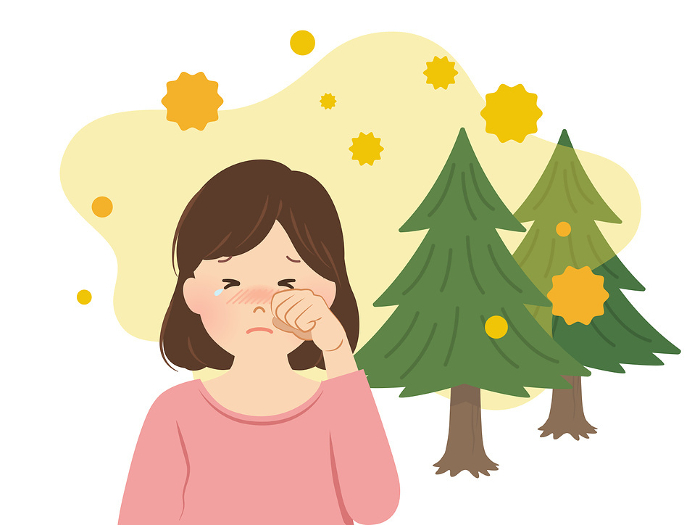 Image woman suffering from hay fever symptoms_vector illustration