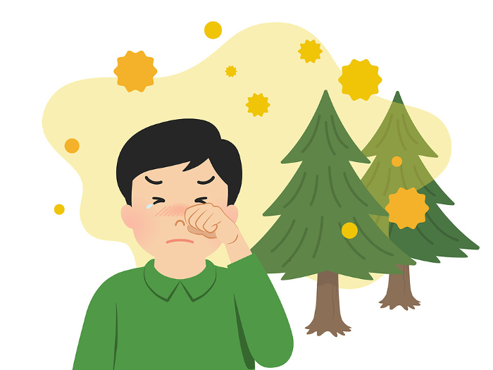 Image man suffering from hay fever symptoms_vector illustration