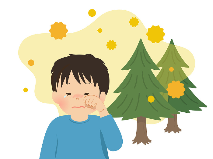 Image boy with painful hay fever symptoms_vector illustration