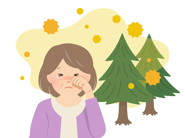 Image of a senior woman suffering from hay fever symptoms_vector illustration
