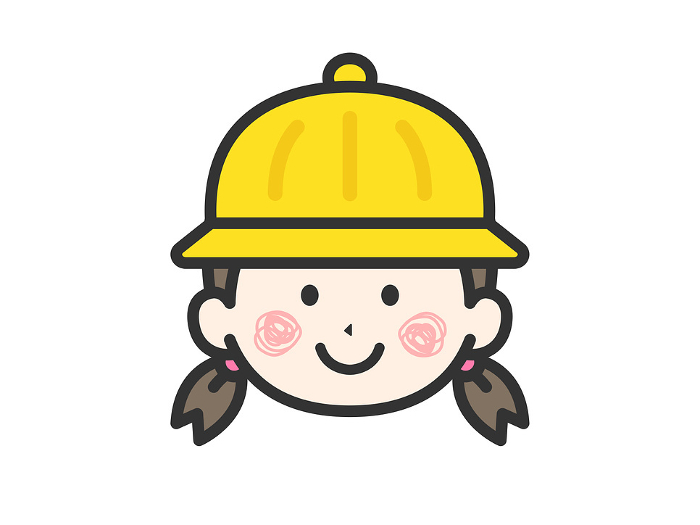 Illustration of a girl's face icon (line drawing color) wearing a kindergarten hat