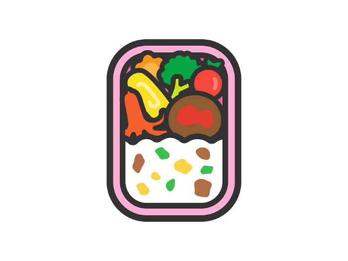 Clip art of lunch icon (line drawing color) in a pink lunch box