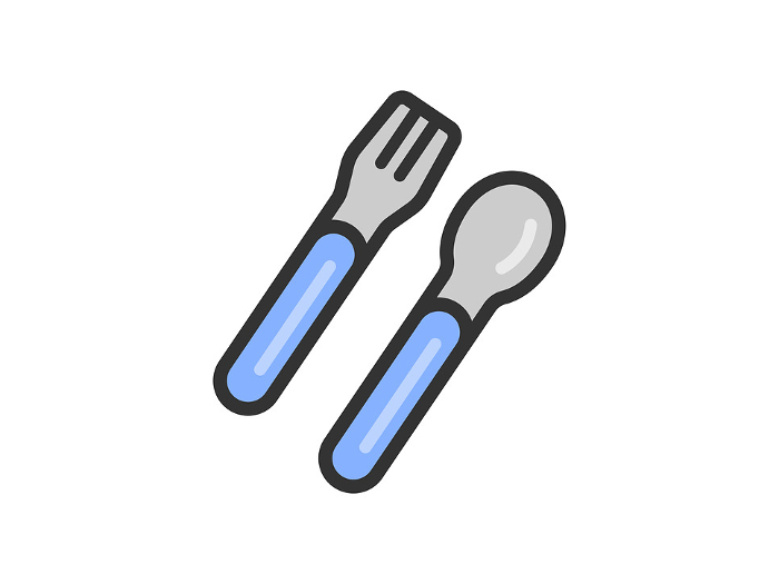 Illustration of fork and spoon icon (line drawing color)