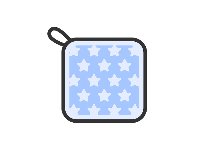 Illustration of a light blue, looped towel icon (line drawing color)