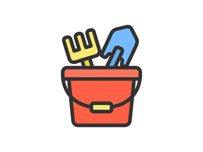 Illustration of sandbox set icon (line drawing color)
