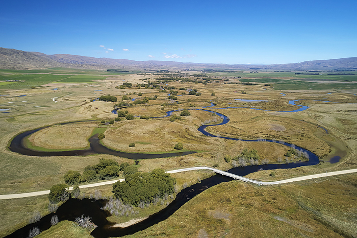 New Zealand Taieri River and Taieri Scroll Plain, near Patearoa, Maniototo, Central Otago, South Island, New Zealand   aerial