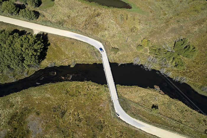 New Zealand Bridge across Taieri River, near Patearoa, Maniototo, Central Otago, South Island, New Zealand   aerial