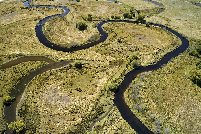 New Zealand Taieri River and Taieri Scroll Plain, near Patearoa, Maniototo, Central Otago, South Island, New Zealand   aerial