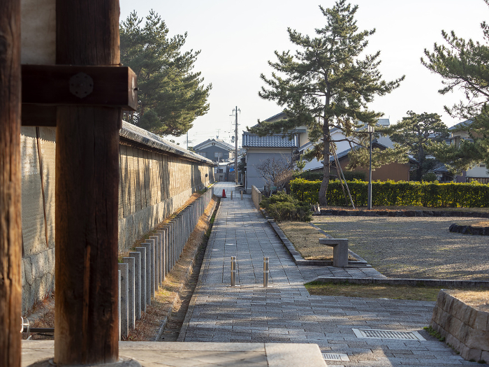 Scenery of Ikaruga Town with its earthen walls and cobblestone pavement