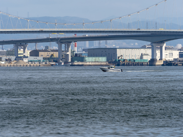 Motorboat proceeding through Osaka Port