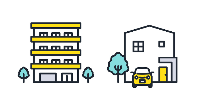 Simple vector icon illustration set of condominium and detached house.