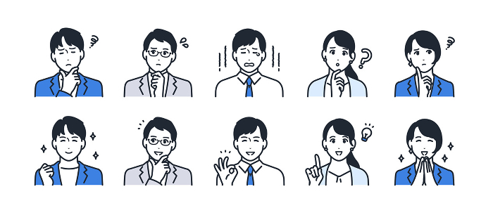Distressed Solution Young Business Person Business Facial Expressions Icon Set