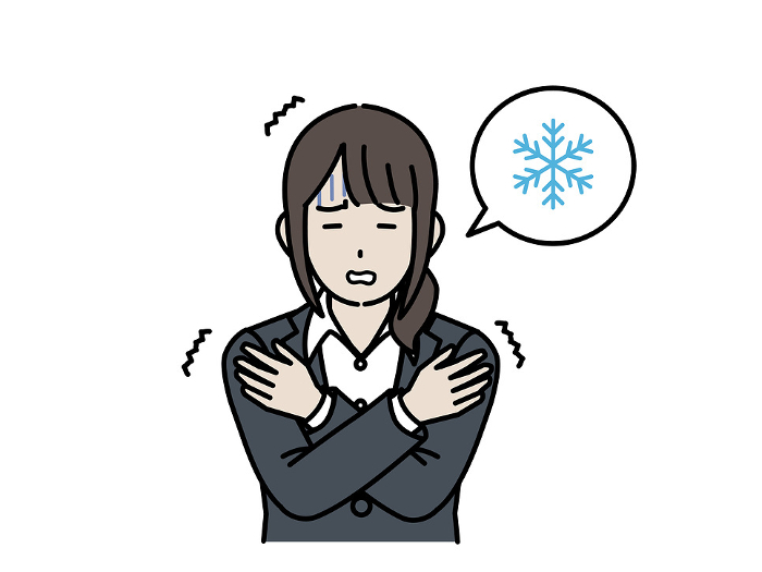 Clip art of female office worker who is cold and chilly.