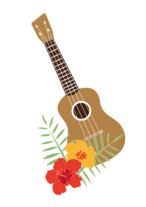 Hawaiian illustration of flowers and ukulele
