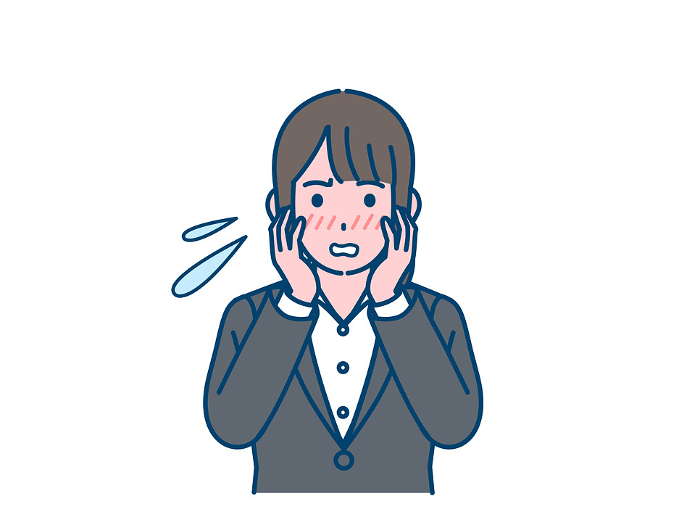 Clip art of female office worker blushing with embarrassment