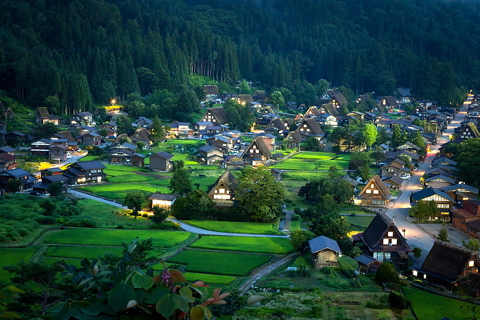 Gassho-Zukuri Village in Shirakawa-go at sunset in summer Shirakawa Village, Gifu Prefecture