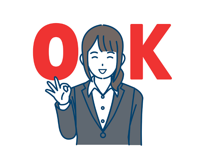 Illustration of female office worker signing Ok