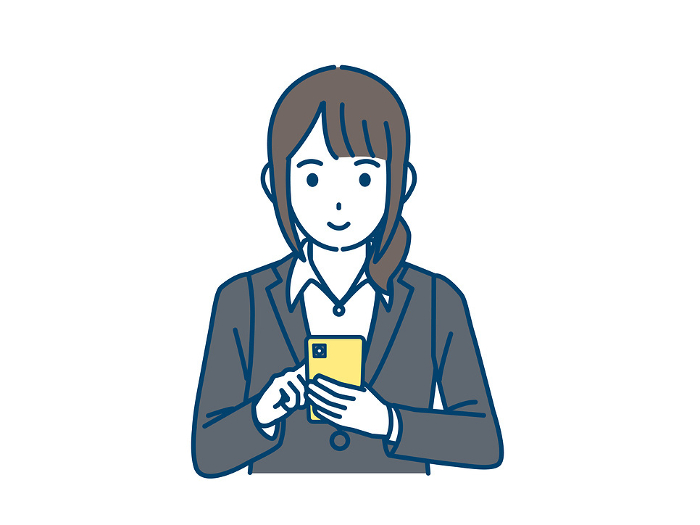 Clip art of female office worker using smartphone