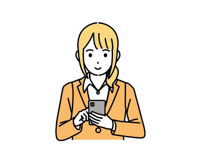 Clip art of female office worker using smartphone