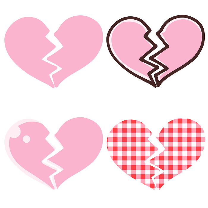 Pink broken heart icon set