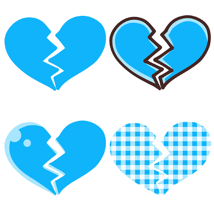 Blue broken heart icon set