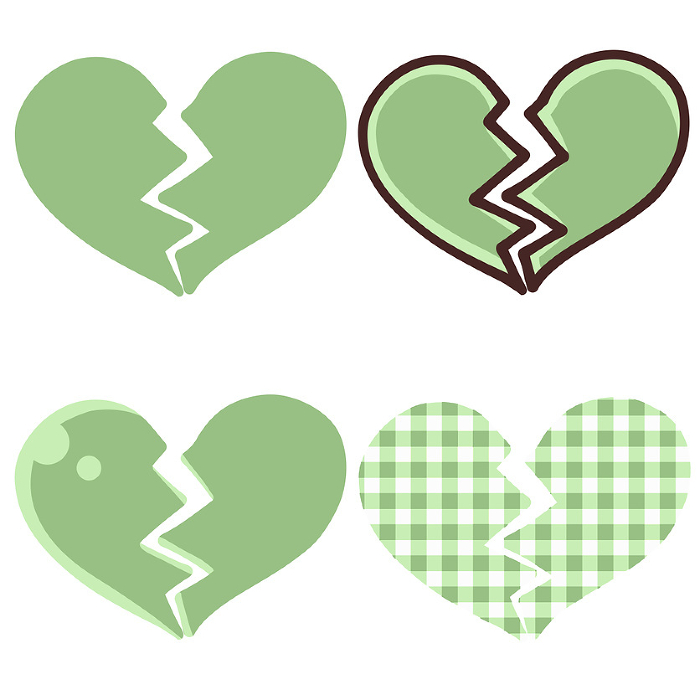 Green broken heart icon set