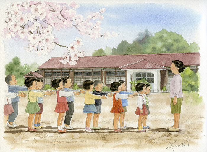 Children lining up in the school yard