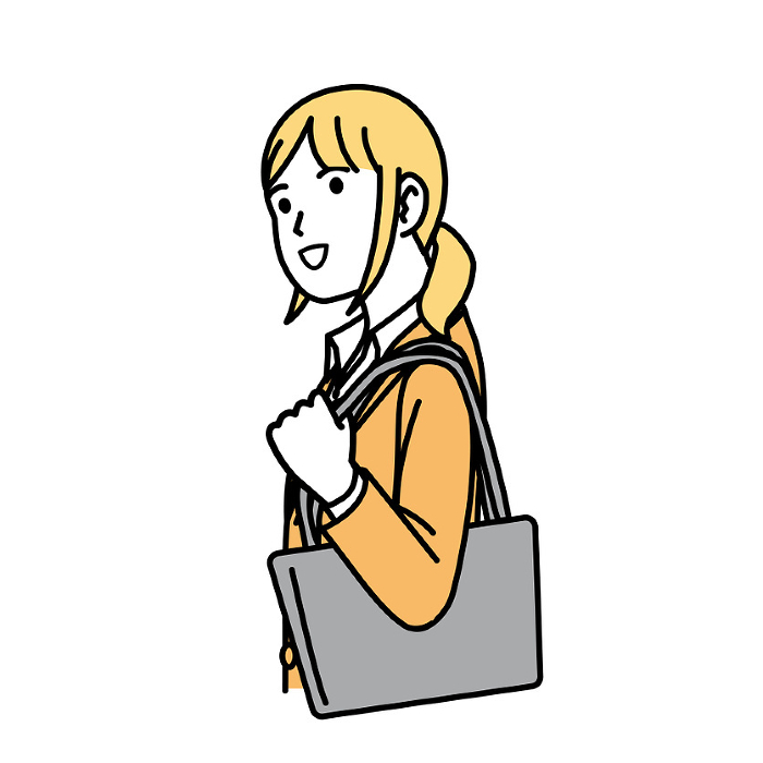 Clip art of female office worker looking up, commuting to work