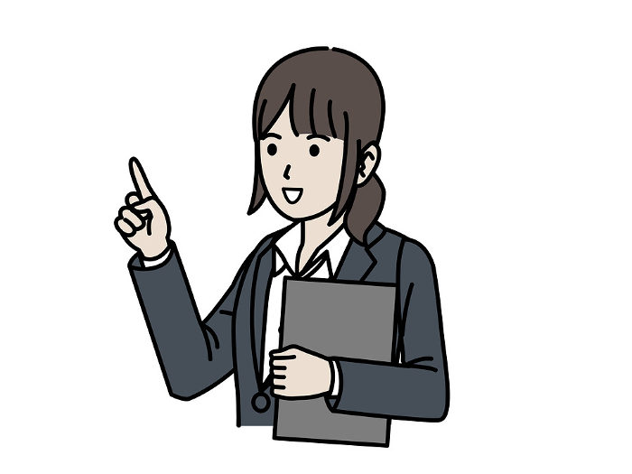 Illustration of female office worker guiding, explaining, and talking